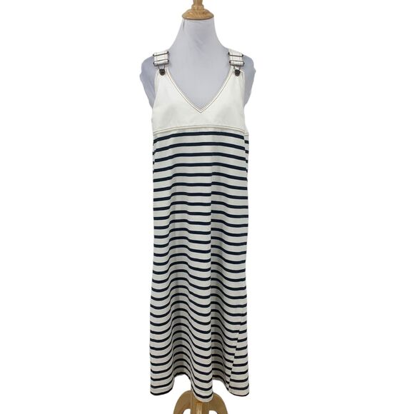 Zara Dresses & Skirts - Zara Pinafore Stripe Midi Dress Womens M Medium Adjustable Wide Straps V Neck